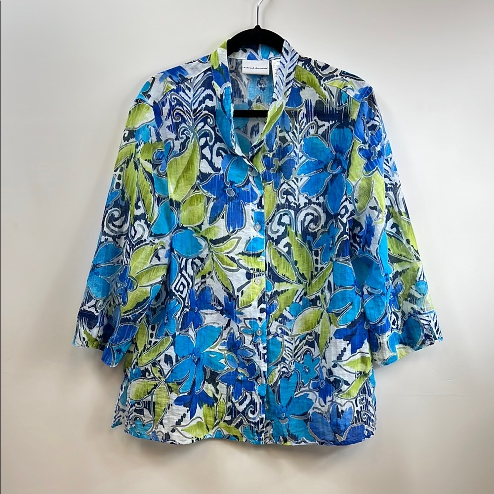 Alfred Dunner Blue and Green floral button down Women's Top